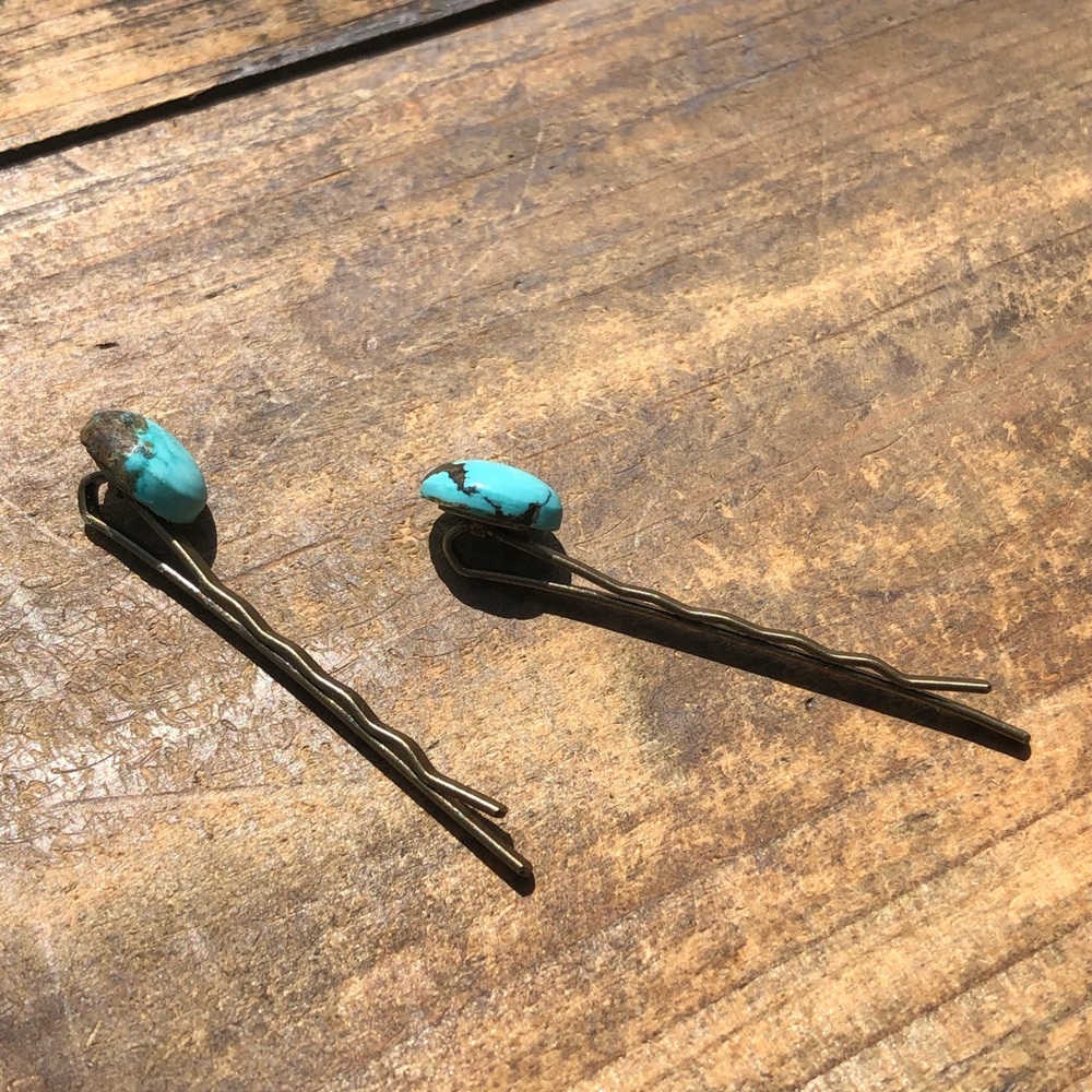 Turquoise Gemstone Hair Accessory - Bobby Pins - Picture 4 of 8